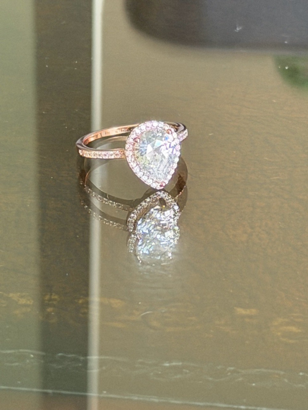 Pandora Rose Gold Pear Halo Ring with Clear Center new no box - Picture 4 of 4